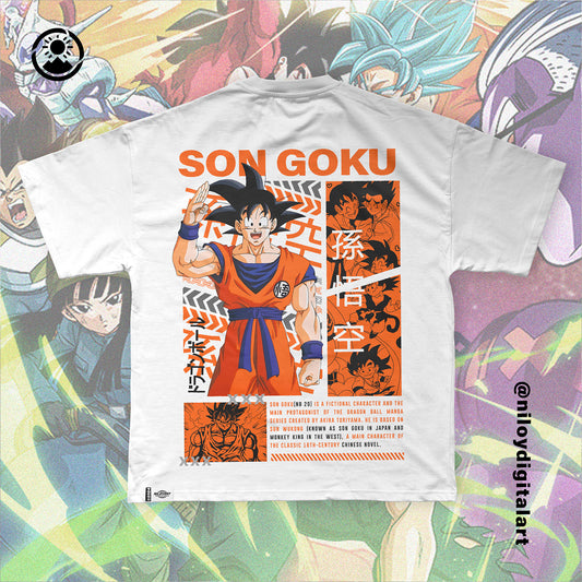 Son Goku Anime Graphic Tee - White Oversized T-Shirt